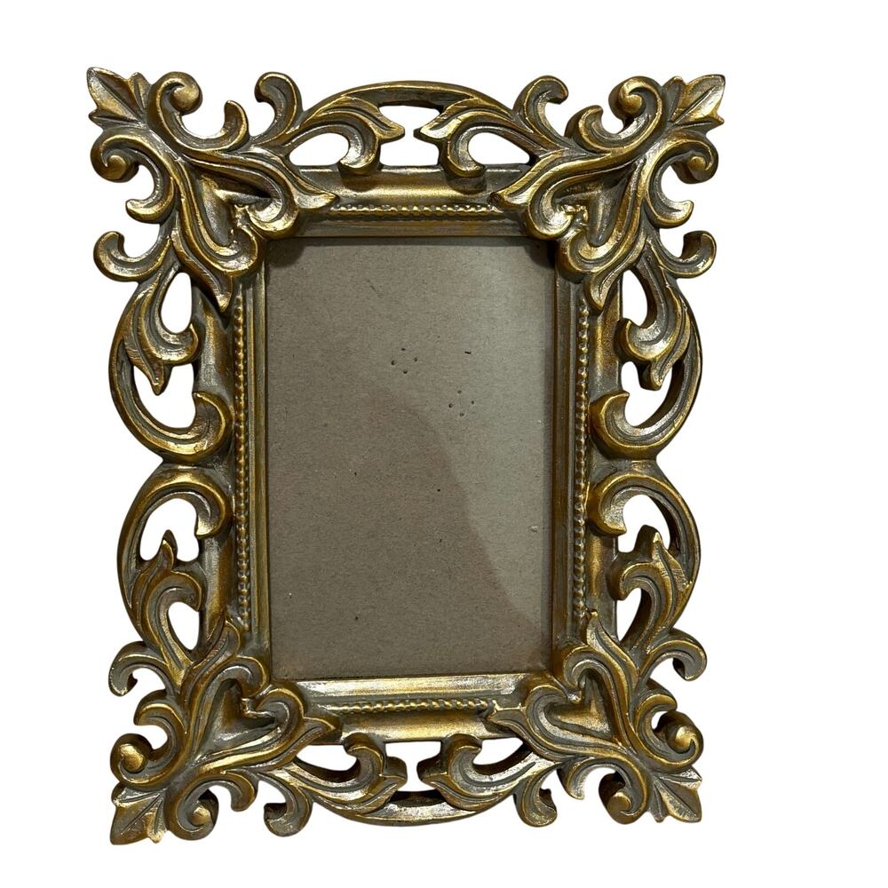 Cynthia Rowley 8" x 10" standing photo frame ornate scallop gold white washed